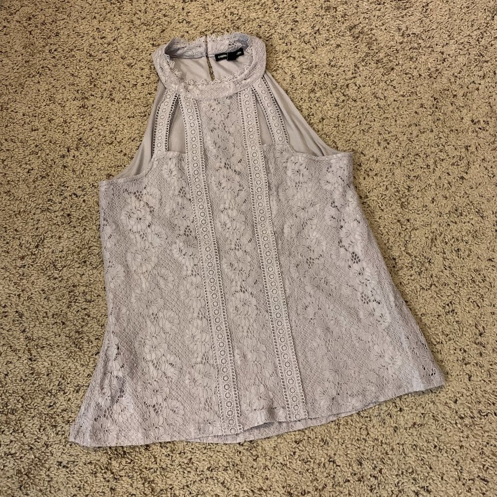 Cable & Gauge Lavender Lace Halter Tank Top, L